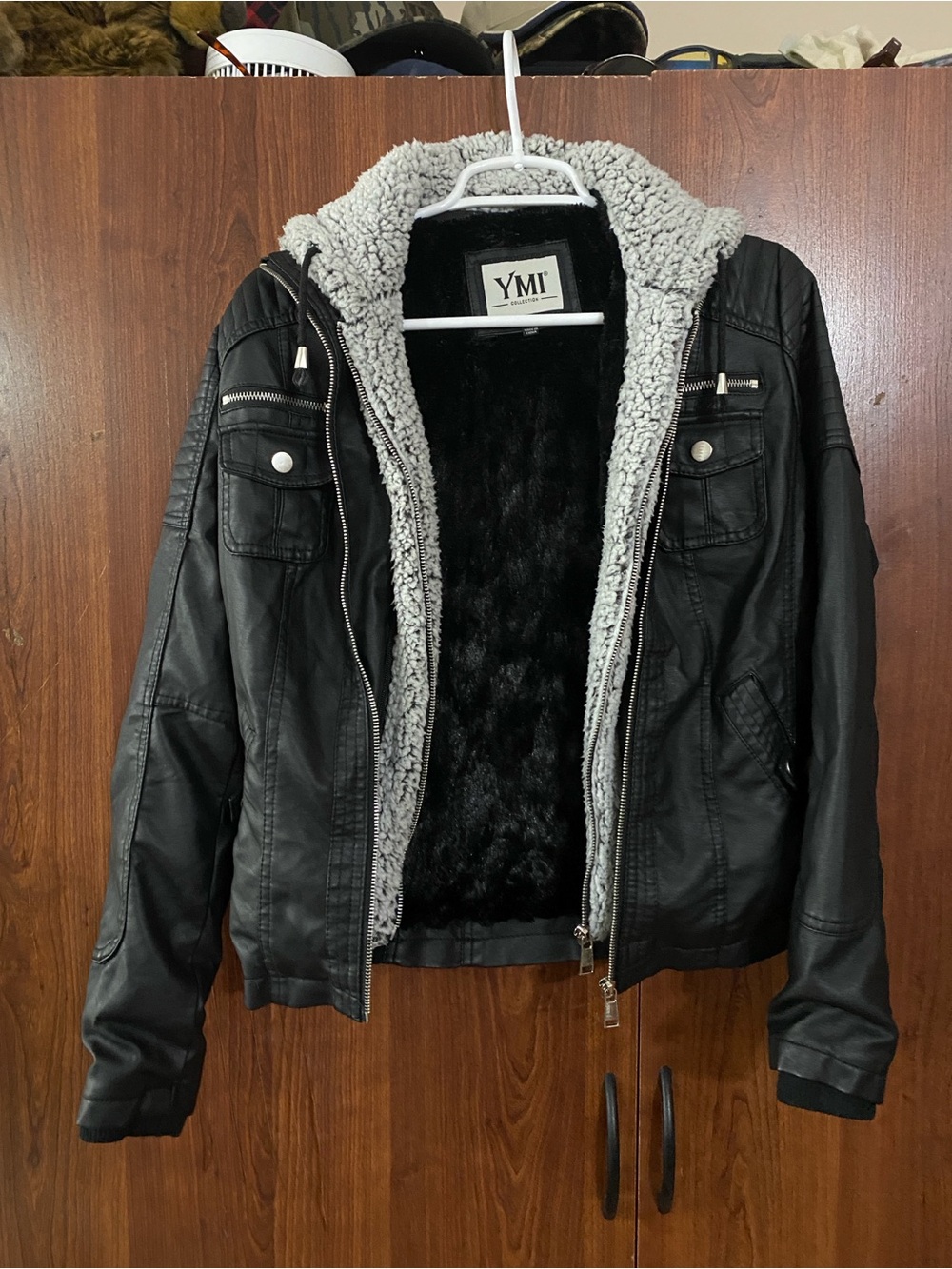 YMI Faux leather jacket with fur lined hood hoodie